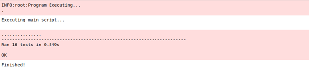 Unit test results with all 16 tests passed