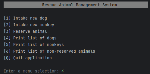 System menu of the legacy application