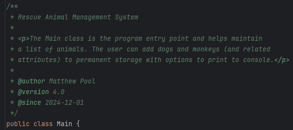 Main class JavaDoc