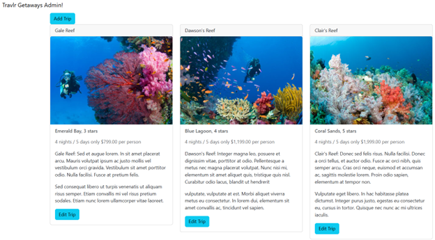 Travel admin website to add and edit trips