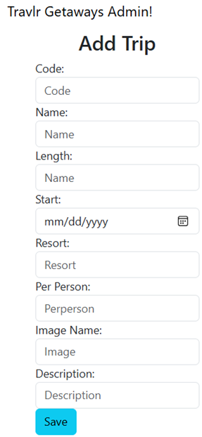 Default Add Trip dialog