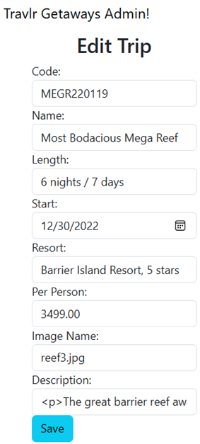 Filled out Edit Trip dialog